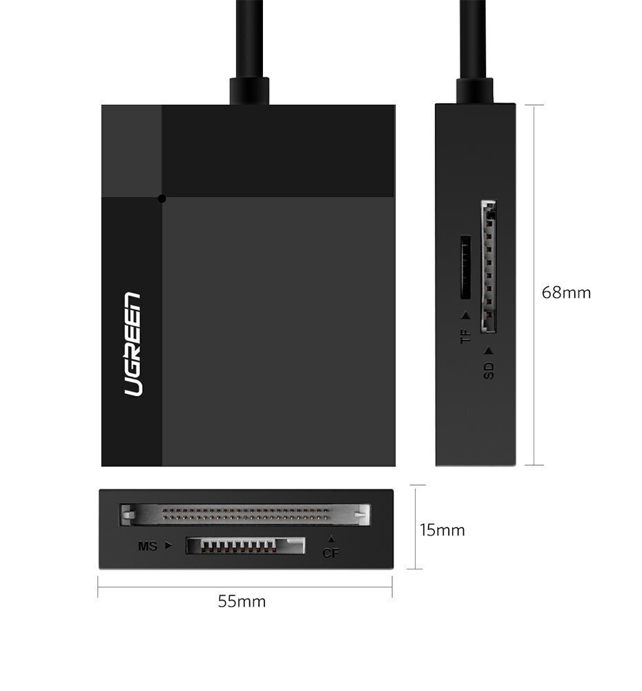 Adapteris Ugreen USB 3.0 SD / micro SD / CF / MS card reader (CR125 30333) cena un informācija | Adapteri un USB centrmezgli | 220.lv