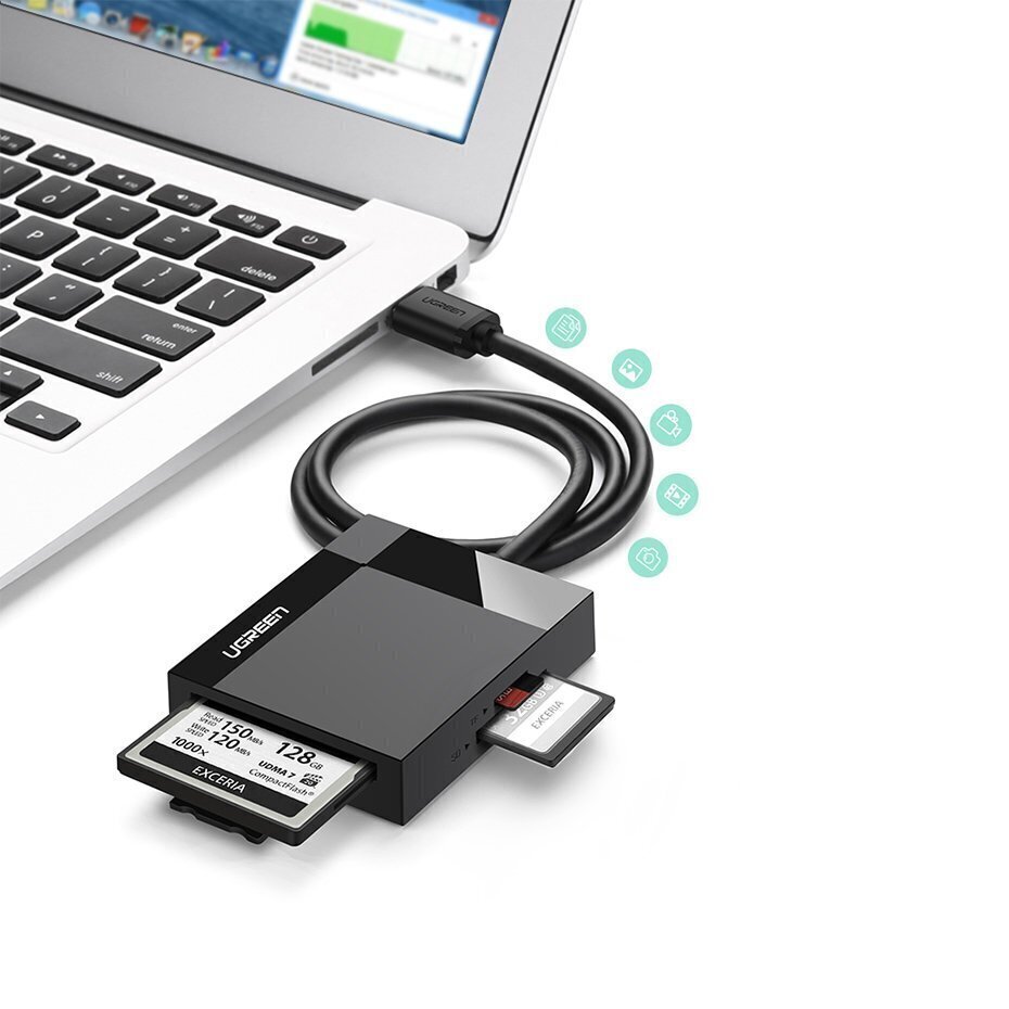 Adapteris Ugreen USB 3.0 SD / micro SD / CF / MS card reader (CR125 30333) цена и информация | Adapteri un USB centrmezgli | 220.lv