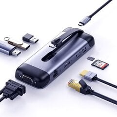 Daudzfunkcionāls centrmezgls Ugreen 9w1 HUB USB Type C - HDMI / 3x USB 3.2 Gen 1 / SD micro SD / VGA / RJ45 / USB Type C Power Delivery 100 W 20 V 5 A (70409 CM286) цена и информация | Адаптеры и USB разветвители | 220.lv