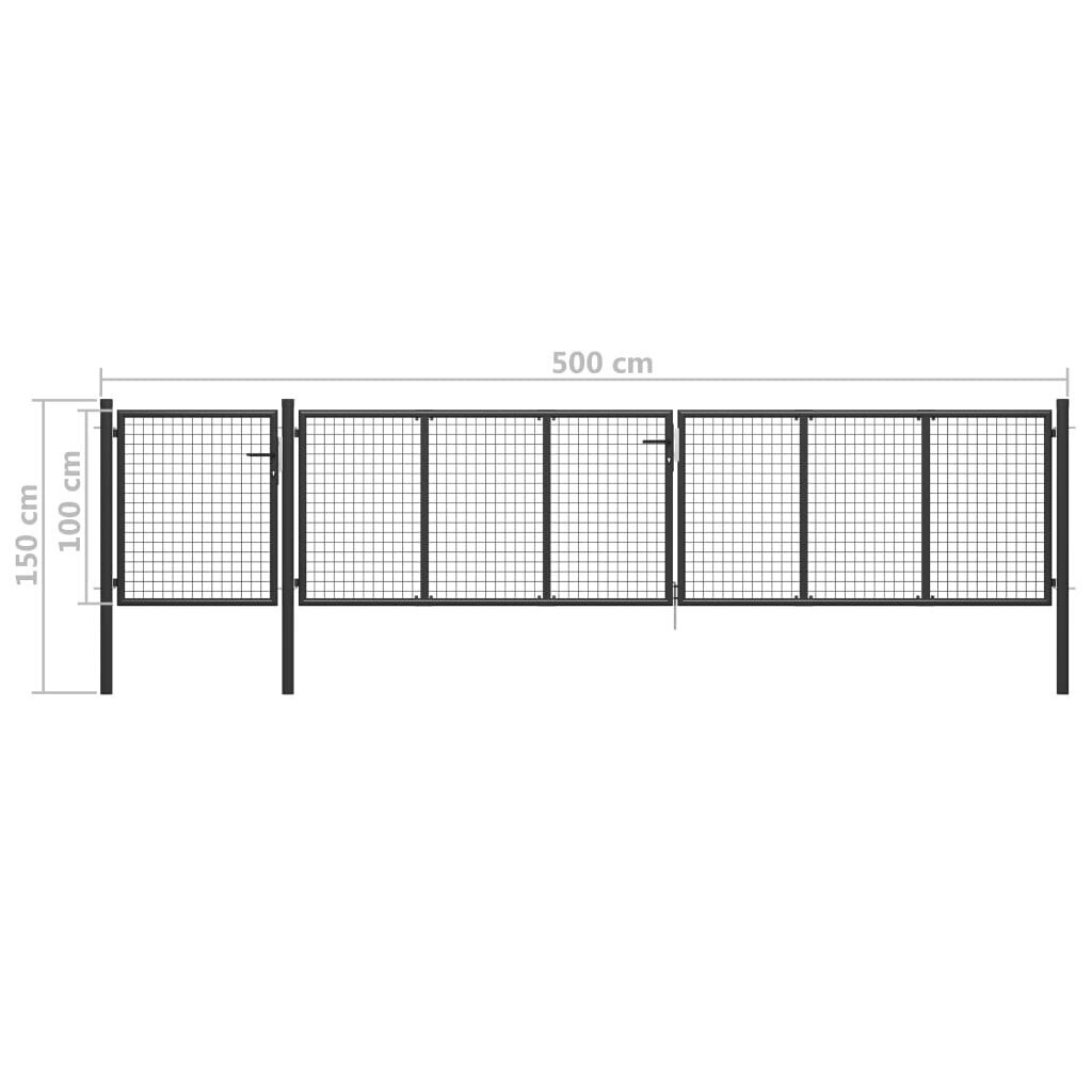 vidaXL dārza vārti, pelēki, 500x100 cm, tērauds cena un informācija | Žogi un piederumi | 220.lv