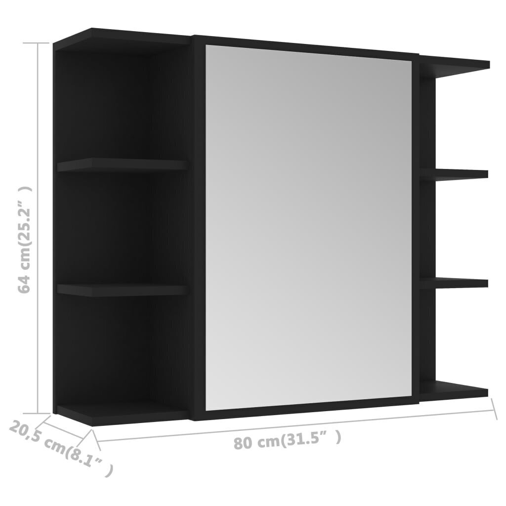 vidaXL vannasistabas spoguļskapītis, melns, 80x20,5x64 cm cena un informācija | Vannas istabas skapīši | 220.lv