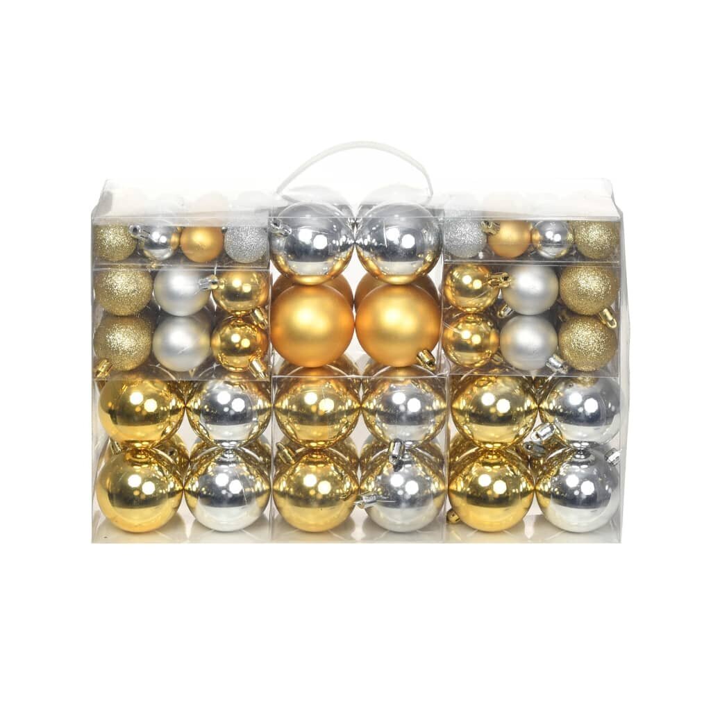 Ziemassvētku bumbas, 100 gab., sudraba un zelta цена и информация | Svētku dekorācijas | 220.lv