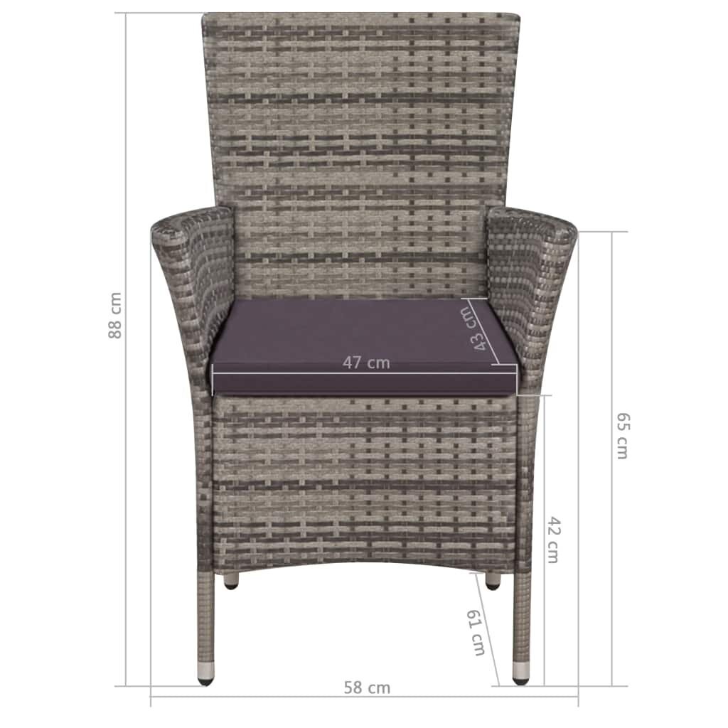 vidaXL dārza krēsls ar kājsoliņu un matračiem, PE rotangpalma, pelēks cena un informācija | Dārza krēsli | 220.lv