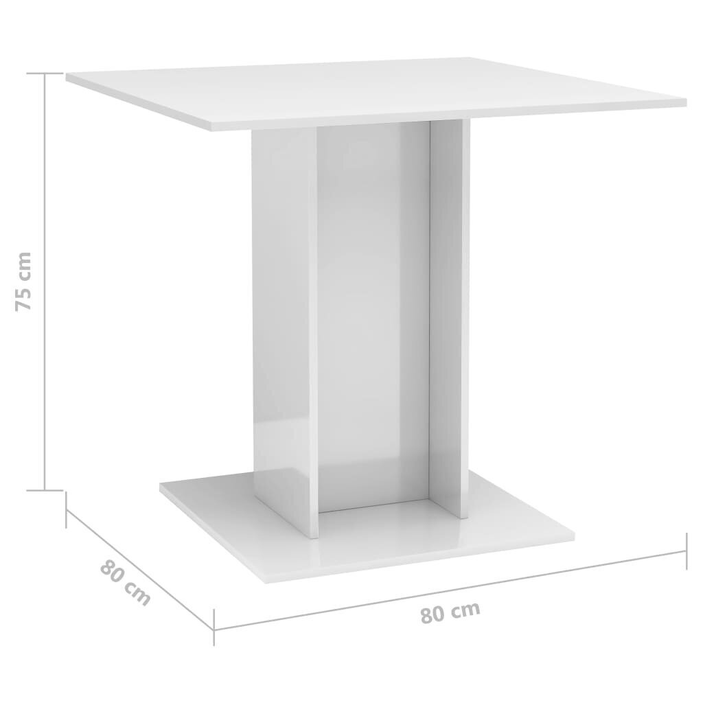 vidaXL virtuves galds, 80x80x75 cm, spīdīga balts, skaidu plāksne cena un informācija | Virtuves galdi, ēdamgaldi | 220.lv