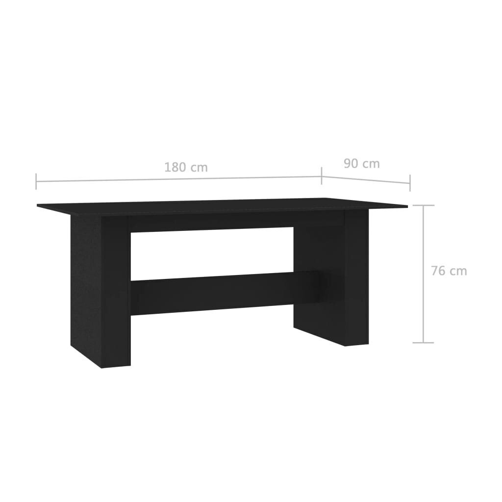 vidaXL virtuves galds, 180x90x76 cm, melns, skaidu plāksne cena un informācija | Virtuves galdi, ēdamgaldi | 220.lv