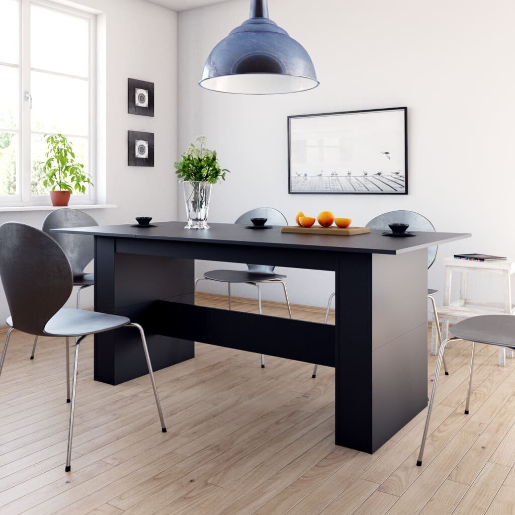 vidaXL virtuves galds, 180x90x76 cm, melns, skaidu plāksne цена и информация | Virtuves galdi, ēdamgaldi | 220.lv