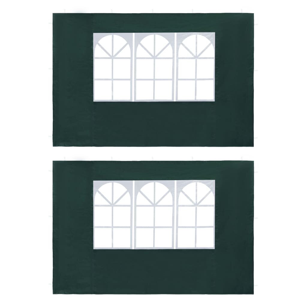vidaXL dārza telts sānu sienas, 2 gab., ar logiem, PE, zaļas cena un informācija | Dārza nojumes un lapenes | 220.lv