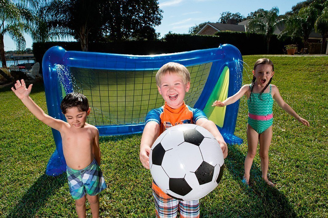 Piepūšami futbola vārti ar dušu un bumbu Bestway Inflatable Gate and Ball cena un informācija | Ūdens, smilšu un pludmales rotaļlietas | 220.lv