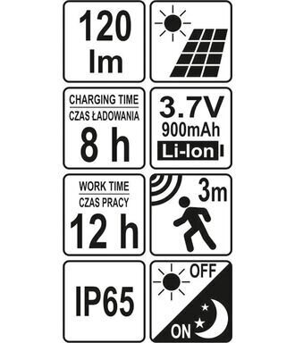 Sienas āra gaismeklis ar saules bateriju un kustības sensoru 16 SMD LED Yato (YT-81855) cena un informācija | Āra apgaismojums | 220.lv