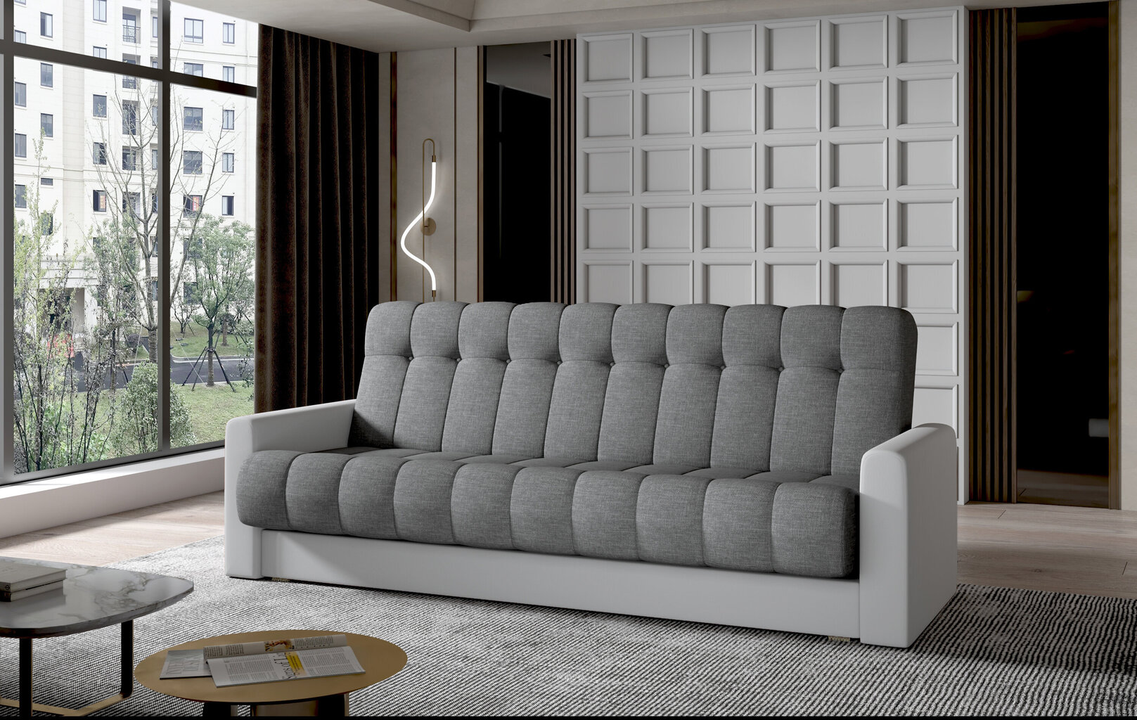 Dīvāns-gulta NORE Garett 03, pelēka/balta cena un informācija | Dīvāni | 220.lv