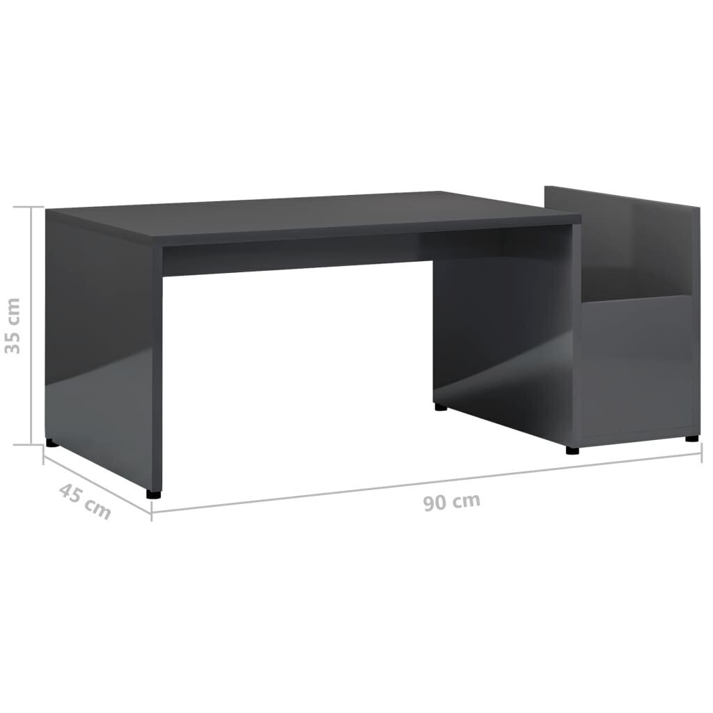 vidaXL kafijas galdiņš, spīdīgi pelēks, 90x45x35 cm, skaidu plāksne cena un informācija | Žurnālgaldiņi | 220.lv