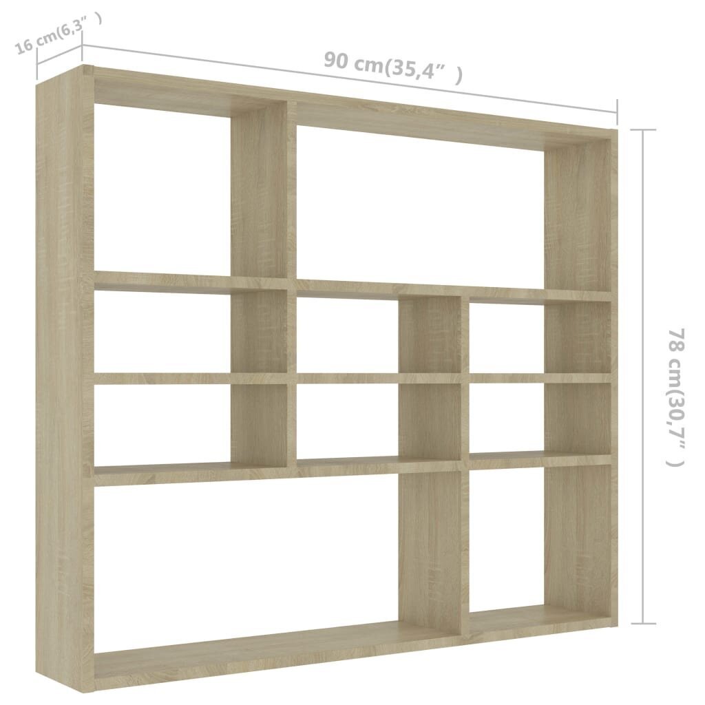 vidaXL sienas plaukts, ozolkoka krāsa, 90x16x78 cm, skaidu plāksne cena un informācija | Plaukti | 220.lv