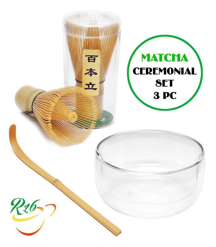 Matcha Dāvanu Komplekts, Matcha whisks (slotiņa) + spoon (karotīte) + bowl (bļodiņa). cena un informācija | Virtuves piederumi | 220.lv