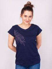 Женская футболка с принтом «LEAF», темно-синяя цена и информация | Футболка женская | 220.lv