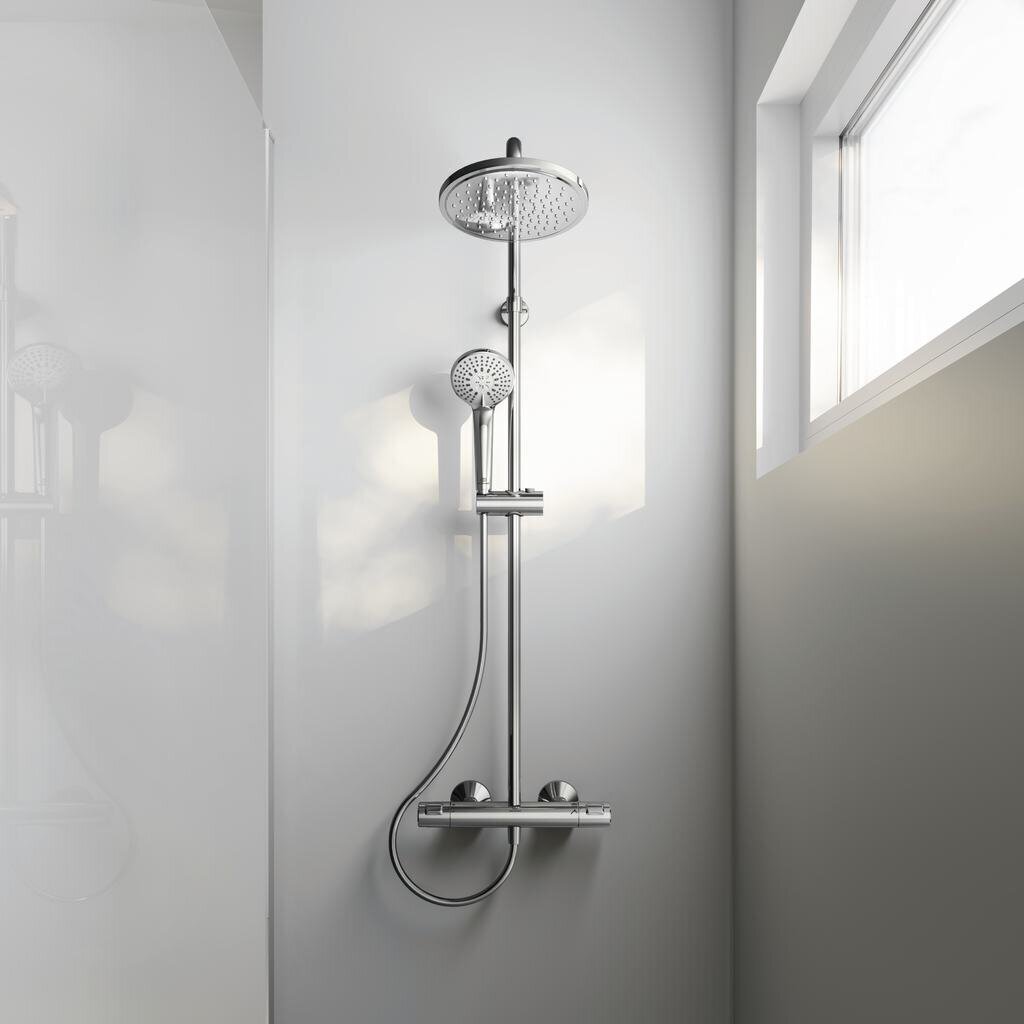 Termostata dušas sistēma Ideal Standard Ceratherm T25 ar jaucējkrānu Ceratherm T25, dušas galvu Ø200 mm un rokas dušu Idealrain 100 mm, A7208AA cena un informācija | Dušas komplekti un paneļi | 220.lv