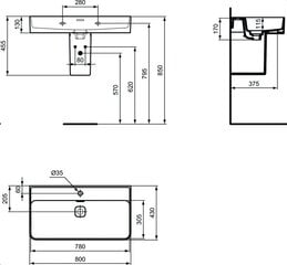 Умывальник из керамики прямоугольной формы Ideal Standard Strada II подвесной, 80x43 см T300101, белый цена и информация | Раковины | 220.lv