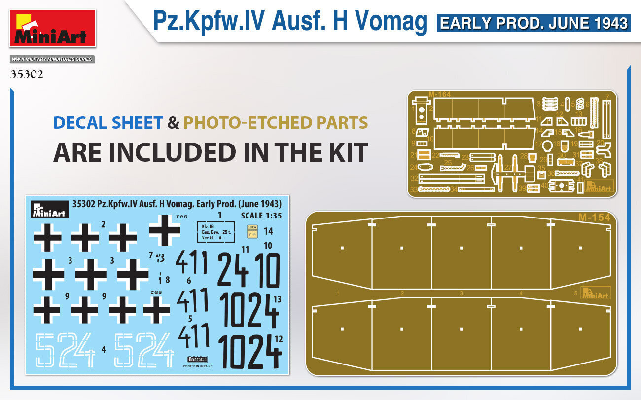 Līmējamais modelis MiniArt 35302 Pz.Kpfw.IV Ausf. H Vomag. Early Prod. June 1943 1/35 cena un informācija | Līmējamie modeļi | 220.lv