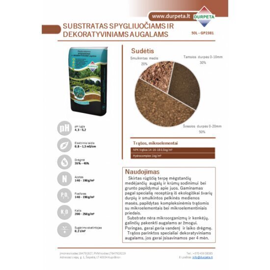 Dekoratīvo skujkoku substrāts - 50 l цена и информация | Grunts, zeme, kūdra, komposts | 220.lv