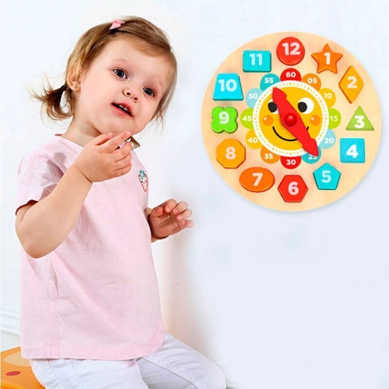 Izglītojošs koka pulkstenis ar klucīšiem 3 g.+ Tooky Toy cena un informācija | Attīstošās rotaļlietas | 220.lv