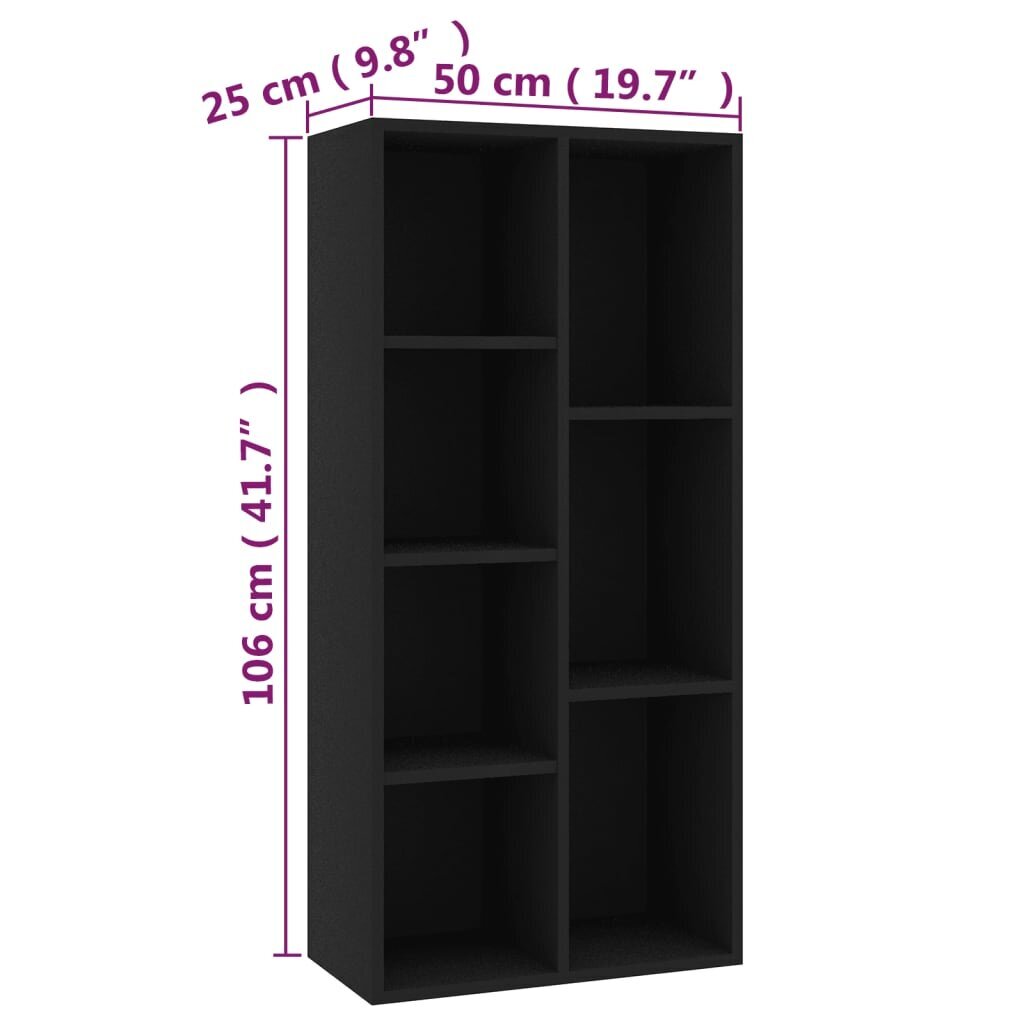 vidaXL grāmatu plaukts, melns, 50x25x106 cm, skaidu plāksne cena un informācija | Plaukti | 220.lv