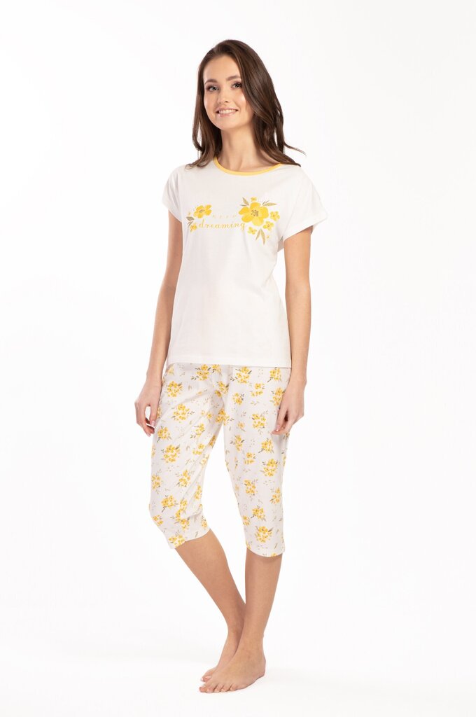 Sieviešu pidžama ar 3/4 garām biksēm ENVIE Yellow (Baltā, dzeltenā krāsā) cena un informācija | Naktskrekli, pidžamas | 220.lv