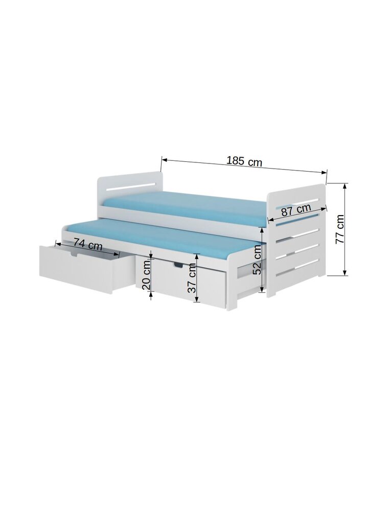 Bērnu gulta ADRK Furniture Tomi 180x80, balta cena un informācija | Bērnu gultas | 220.lv