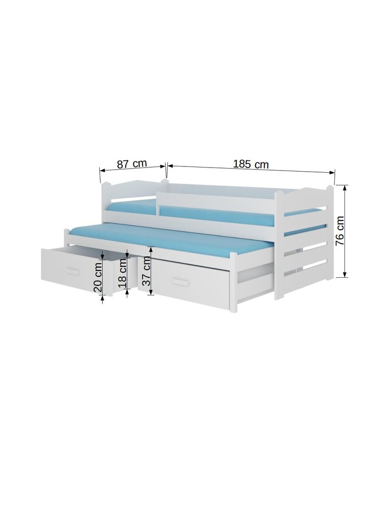 Bērnu gulta ADRK Furniture Tomi 180x80 ar sānu aizsardzību, balta cena un informācija | Bērnu gultas | 220.lv