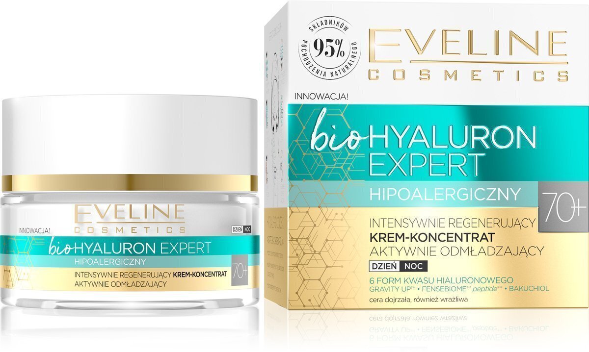 Sejas krēms Eveline Bio Hyaluron Expert 70+, 50 ml cena un informācija | Sejas krēmi | 220.lv