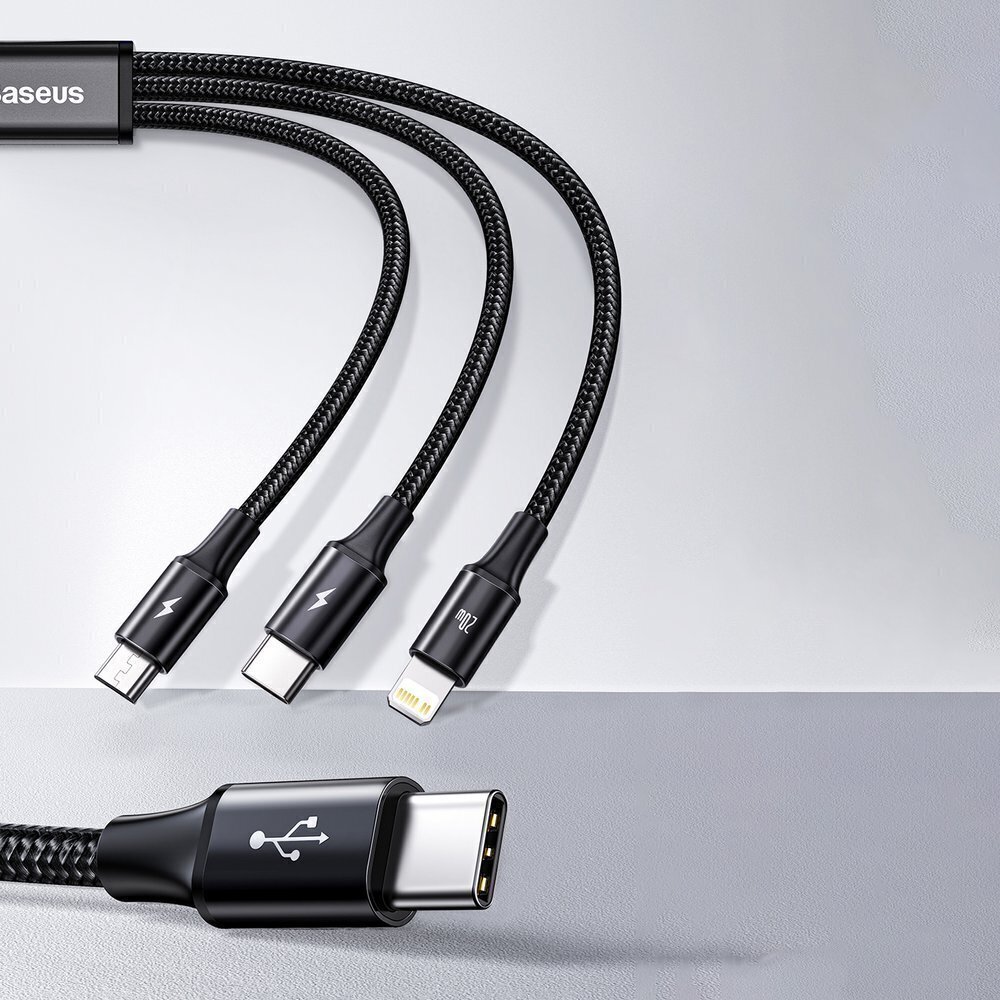Kabelis Baseus Rapid 3in1 USB Type C - USB Type C / Lightning / micro USB, 20 W 1,5 m (CAMLT-SC01) cena un informācija | Savienotājkabeļi | 220.lv