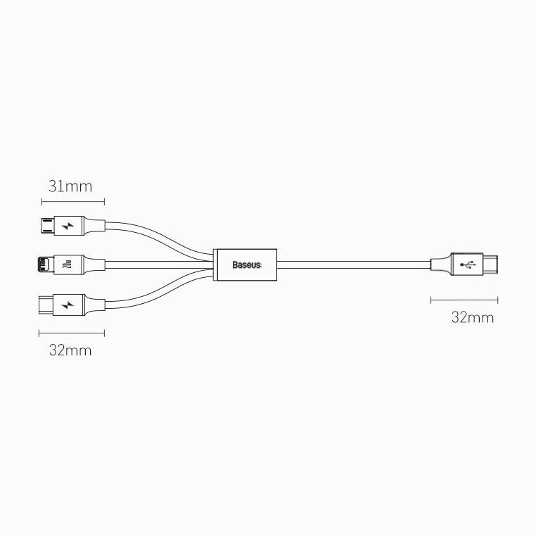 Kabelis Baseus Rapid 3in1 USB Type C - USB Type C / Lightning / micro USB, 20 W 1,5 m (CAMLT-SC01) cena un informācija | Savienotājkabeļi | 220.lv