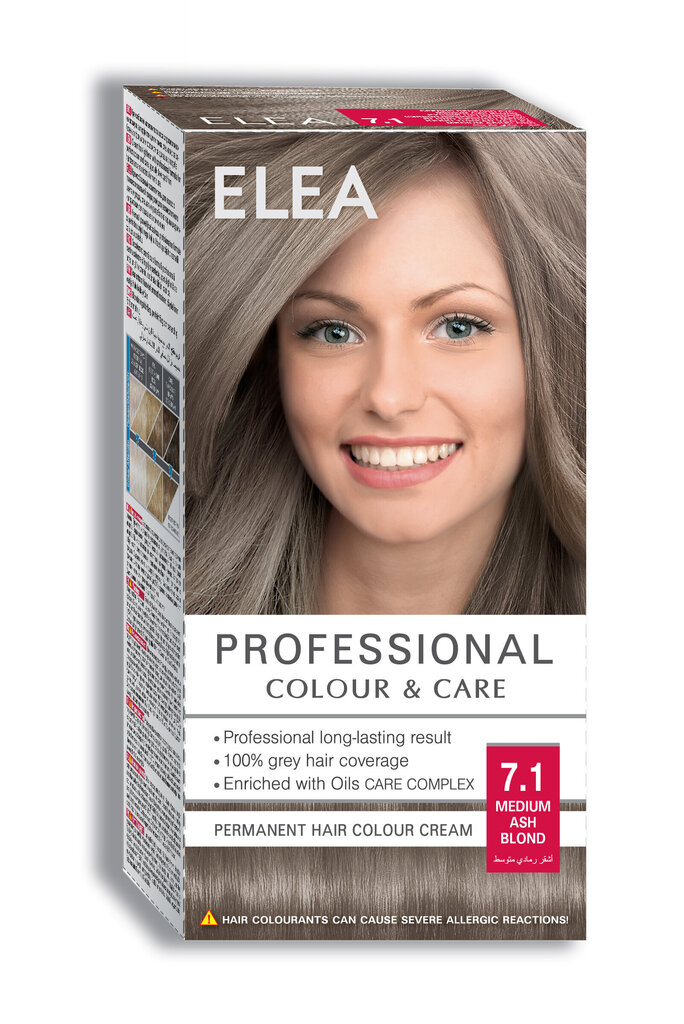 Noturīga krēmveida matu krāsa Elea Professional Colour&Care 7.1 Medium ash blond, 123 ml cena un informācija | Matu krāsas | 220.lv
