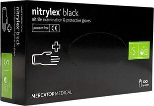 Перчатки одноразовые черные из нитрила Mercator Nitrylex Black, размер S, 100 шт. цена и информация | Первая помощь | 220.lv