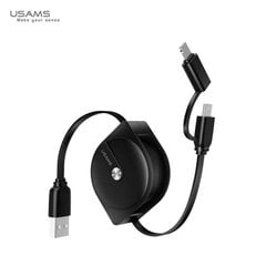 Usams US-SJ192 U1 2in1 Izvelkams Universāls Micro USB / Lightning uz USB Datu & Ātrās 2A uzlādes vads 1m Melns cena un informācija | Savienotājkabeļi | 220.lv