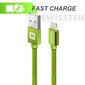 Swissten Textile Fast Charge 3A Lighthing (MD818ZM/A) Datu un Uzlādes Kabelis 2m Zaļš cena un informācija | Kabeļi un vadi | 220.lv