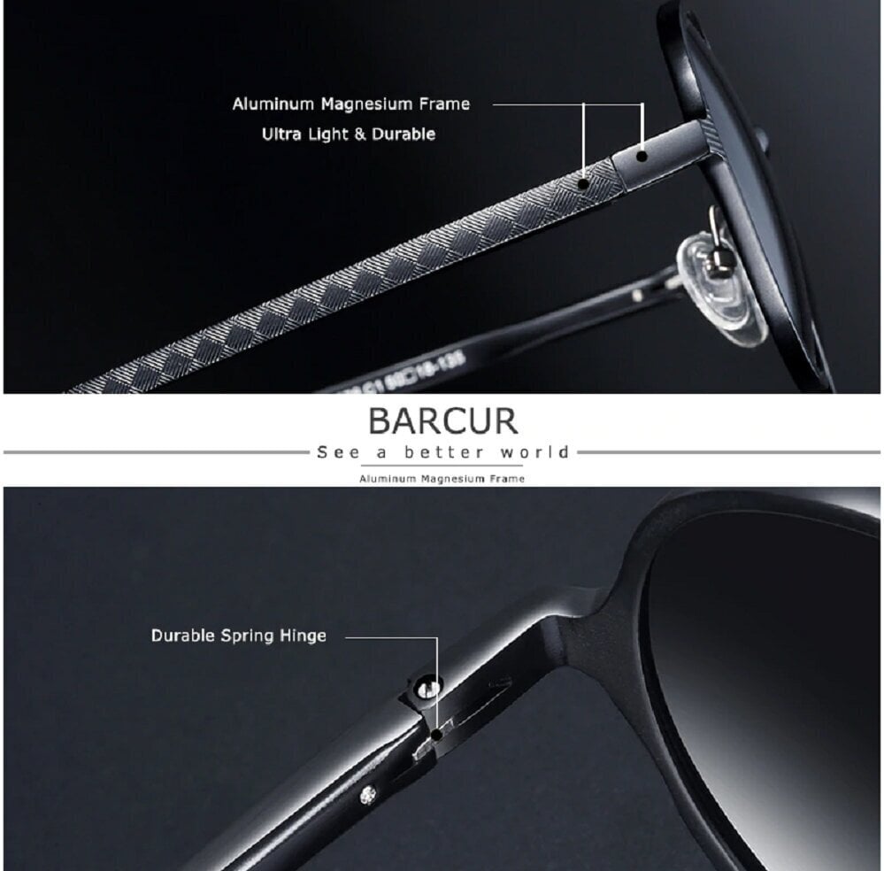BARCUR apaļas saulesbrilles vīriešiem un sievietēm, retro stila, UV400, polarizētas, atstarojošas cena un informācija | Saulesbrilles sievietēm | 220.lv
