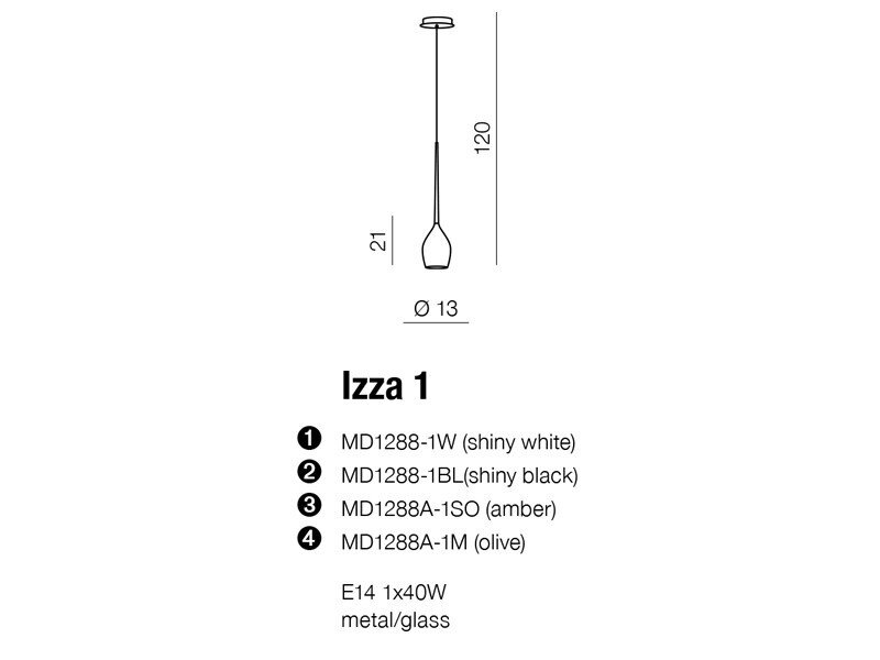 AZZARDO AZ0130 IZZA 1 (SHINY CZARNY) MD1288-1-SBK цена и информация | Piekaramās lampas | 220.lv