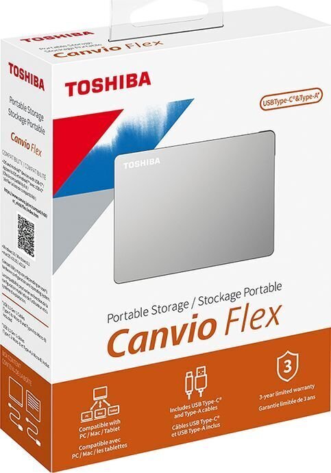 Ārējais cietais disks Toshiba Canvio Flex, 2TB HDD, USB 3.2, sudraba cena un informācija | Ārējie cietie diski | 220.lv