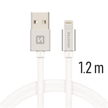 Swissten Textile Fast Charge 3A Lightning (MD818ZM/A) Datu un Uzlādes Kabelis 1.2m Sudraba cena un informācija | Savienotājkabeļi | 220.lv