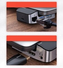 Adapteris Baseus laptop stand multifunctional HUB USB Typ C - USB 3.0 / RJ45 / 3,5 mm mini jack / HDMI / USB Typ C / Thunderbolt 3, piemērots MacBook Pro, pelēks (CAHUB-AJ0G) cena un informācija | Adapteri un USB centrmezgli | 220.lv