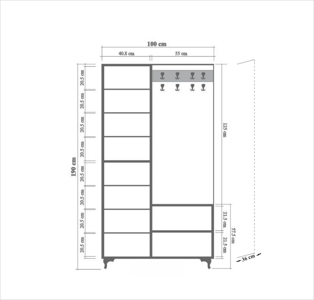 Priekšnama komplekts Kalune Design 863(II), balts/ozola krāsas cena un informācija | Priekšnama iekārtas | 220.lv