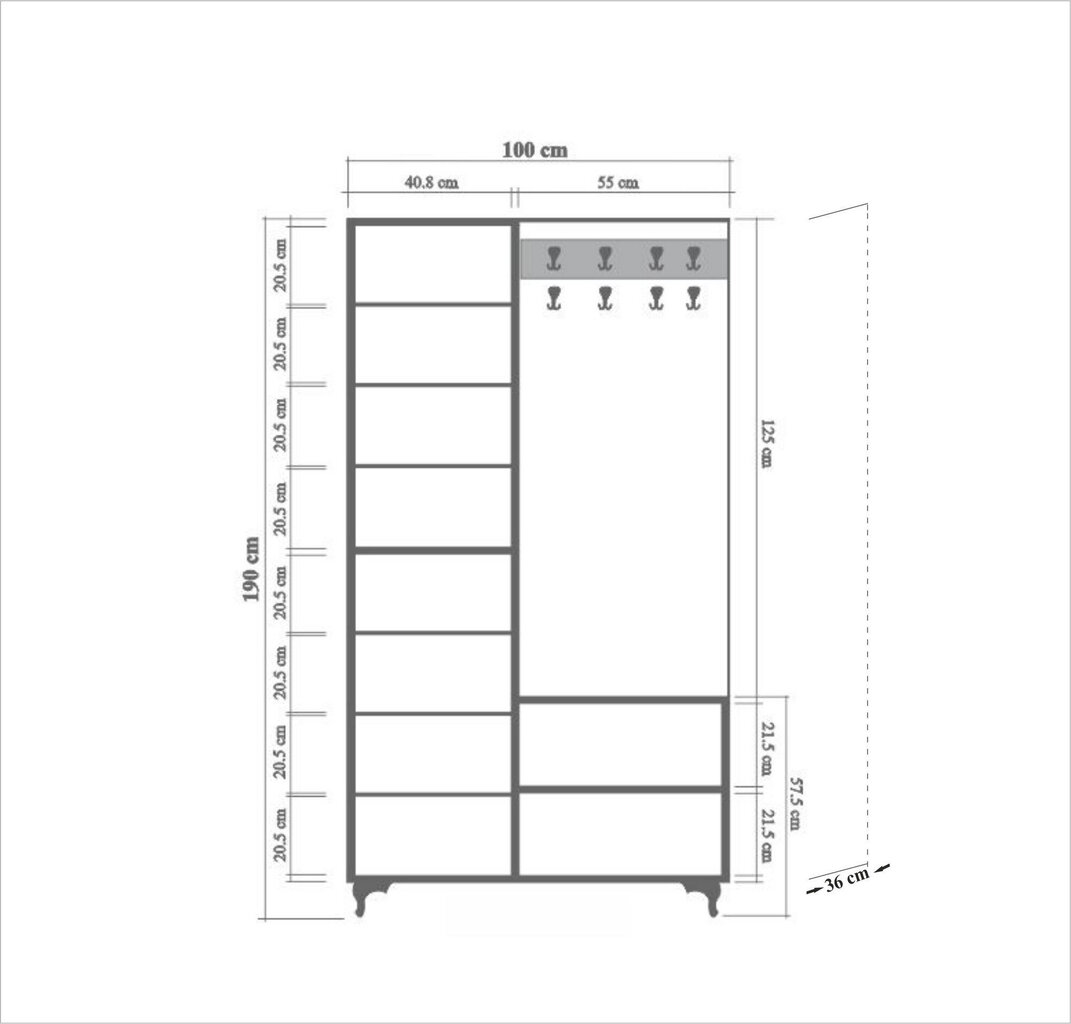 Priekšnama komplekts Kalune Design 863(II), dažādu krāsu/ozola krāsas cena un informācija | Priekšnama iekārtas | 220.lv