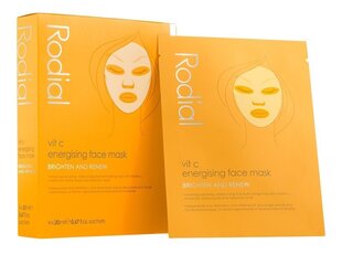 Izgaismojoša sejas maska Rodial Vit C Energizing Face Mask Brighten And Renew, 4 x 20 ml cena un informācija | Sejas maskas, acu maskas | 220.lv