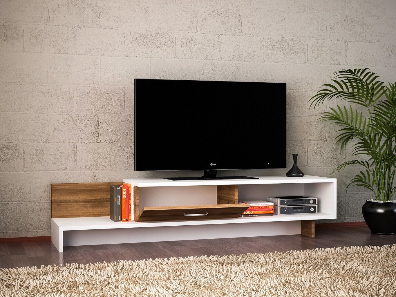 TV galdiņš Kalune Design 835, 161,8 cm, brūns/balts cena un informācija | TV galdiņi | 220.lv