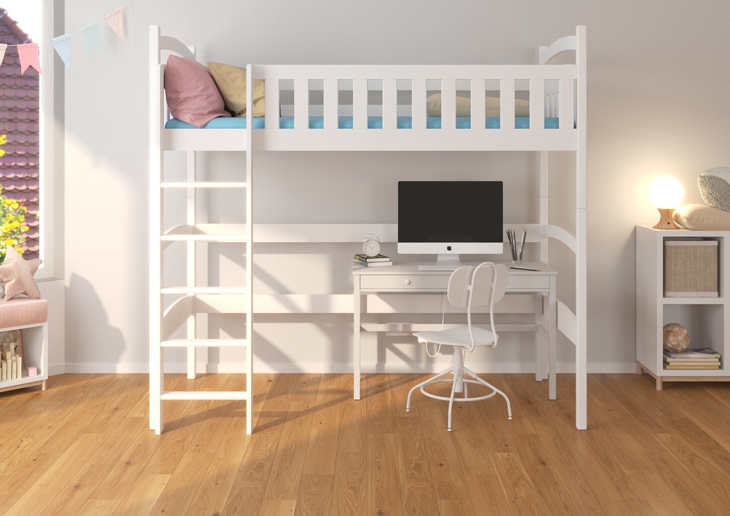 Divstāvu gulta Adrk Furniture Miago 90x200 cm, balta cena un informācija | Bērnu gultas | 220.lv