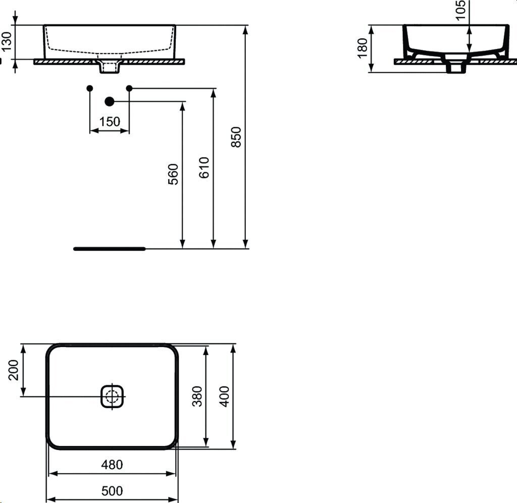 Izlietne taisnstūrveida Ideal Standard Strada II, uzstādāma uz galda virsmas T296701 50 cm, balta цена и информация | Izlietnes | 220.lv