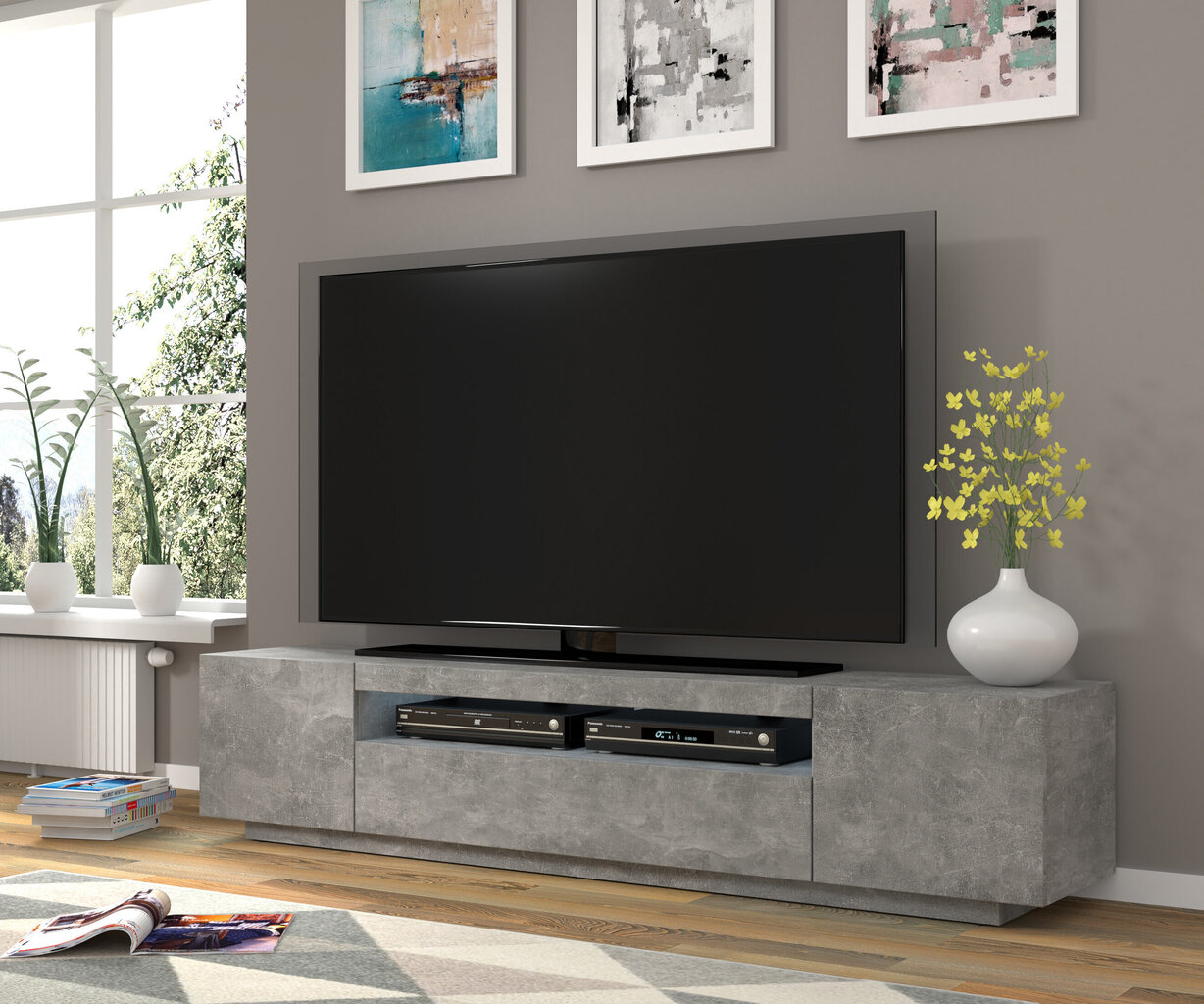 TV galdiņš RTV Aura 200 ar LED apgaismojumu, pelēks cena un informācija | TV galdiņi | 220.lv