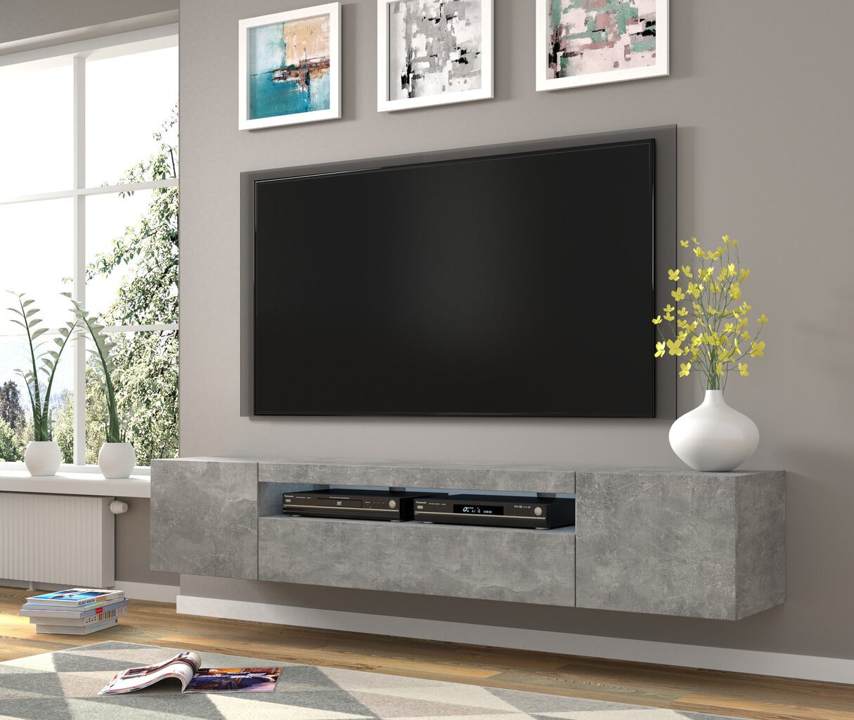 TV galdiņš RTV Aura 200 ar LED apgaismojumu, pelēks цена и информация | TV galdiņi | 220.lv
