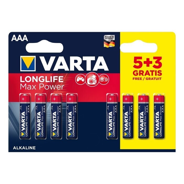 Sārma baterijas Varta AAA Longlife Max Power (8 gab.) cena un informācija | Baterijas | 220.lv