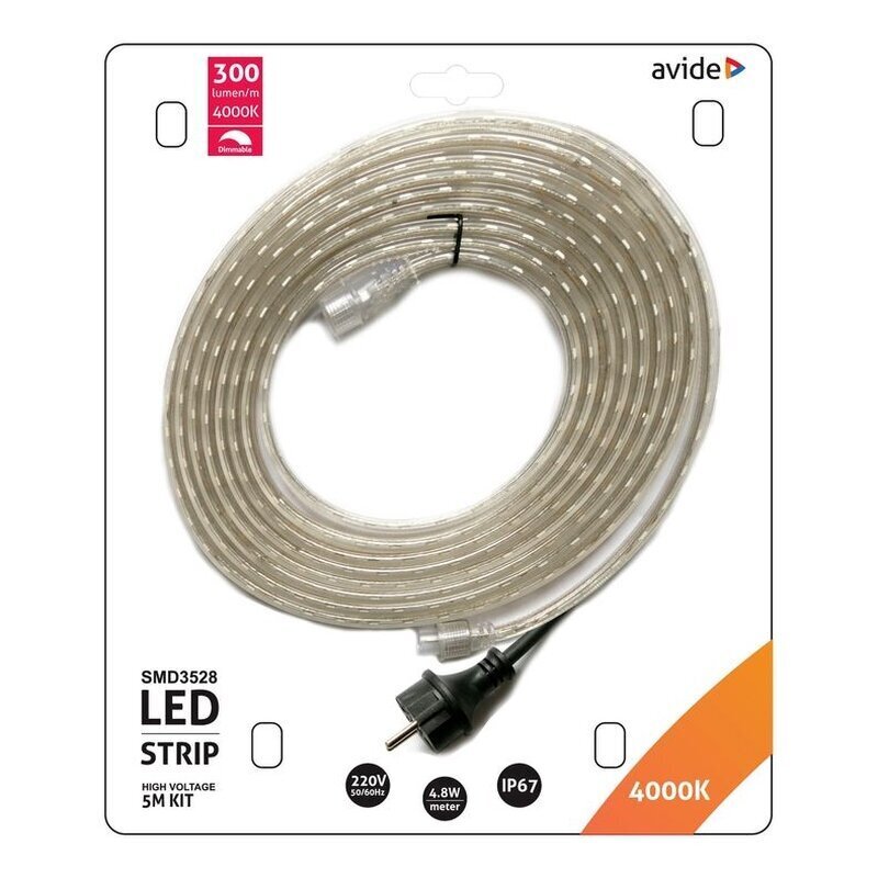 Āra LED lente Avide IP67 220V 4000K, 5m cena un informācija | LED lentes | 220.lv