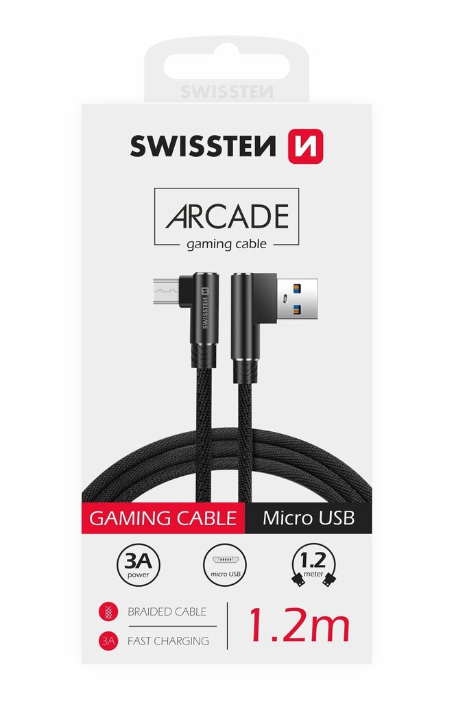 Swissten Pītais L Tipa Universāls Quick Charge 3.1 USB uz micro USB Datu un Uzlādes Kabelis 1.2m Melns cena un informācija | Savienotājkabeļi | 220.lv